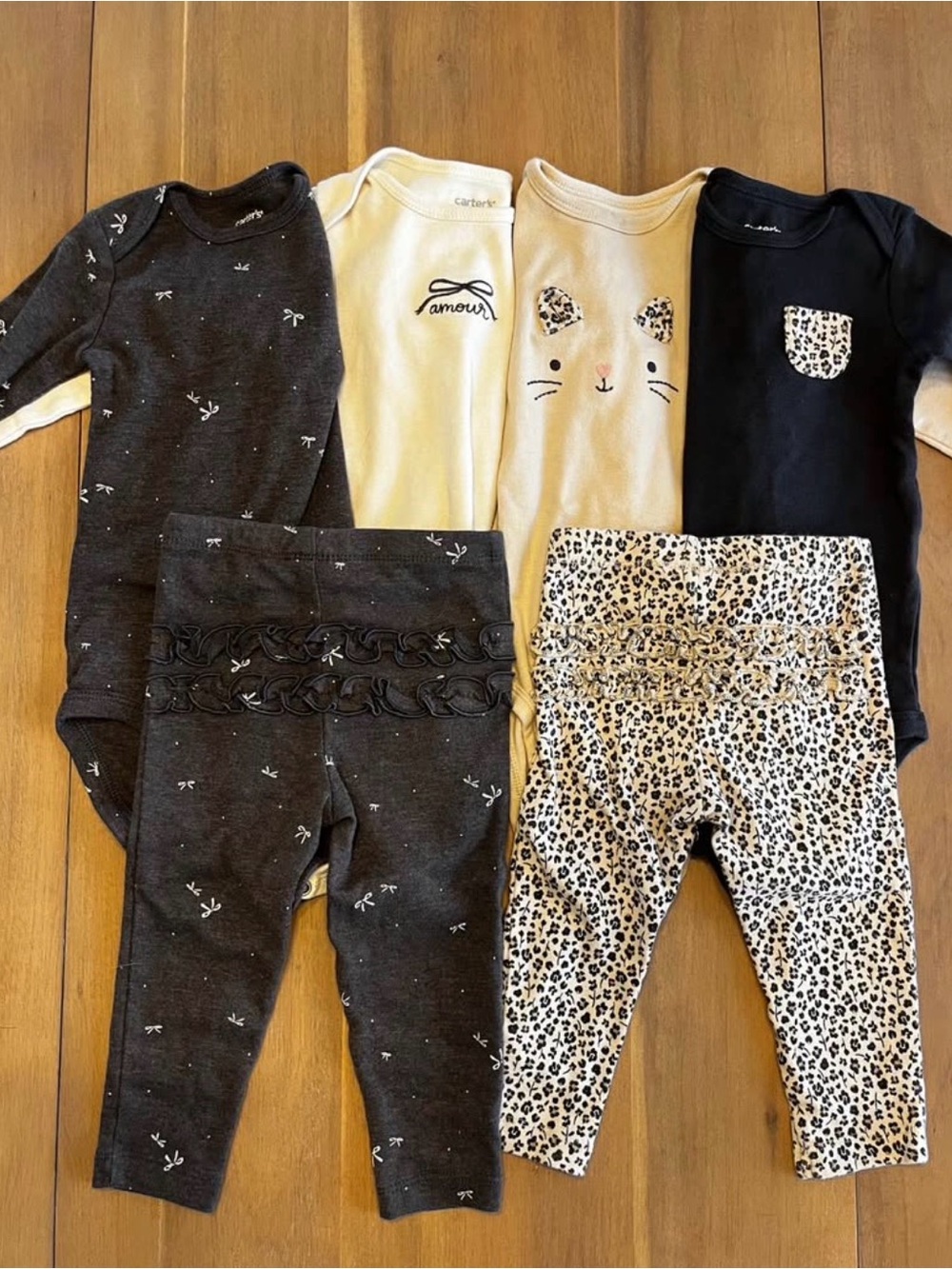 Baby Girl Neutral Onesie & Legging Set - Black, Cream, Leopard